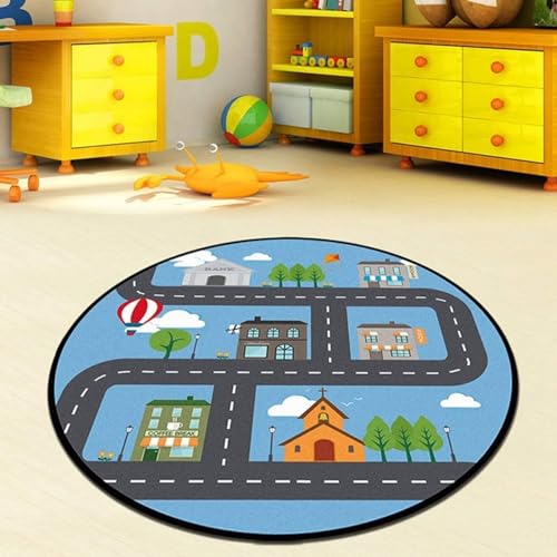 カーペット ラグ 道路 キッズ 60cm プレイマット ロードマップ ルームマット デスクマット 子供部屋マット NO. 円形 丸 お遊び子ども部屋 教育 園児 キッズ ルーム 入園祝い 誕生日プレゼント 子供の日 春夏秋冬 おしゃれ ルームマット 防音