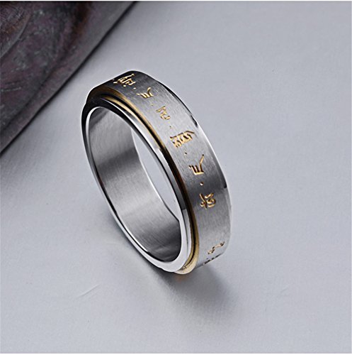 Hijones Men's Stainless Steel Buddhist Gold Mantra Pattern Spinner Lucky Ring Size 10 #TOP3
