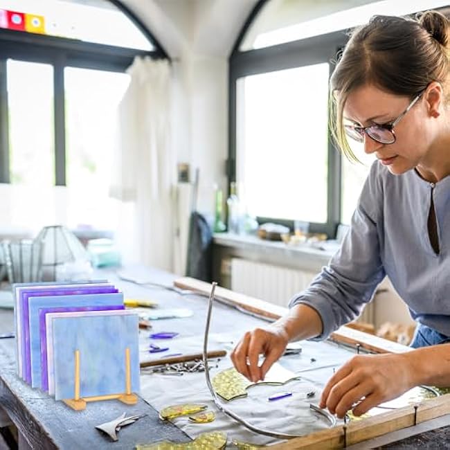 3Pack Stained Glass Organizer Bamboo Dish Plate Rack Wooden Dish Plate Stand Stained Glass Holder Space Saving Bamboo Drying Rack Baby Bottle Drying Rack, 8 Slots Organizer