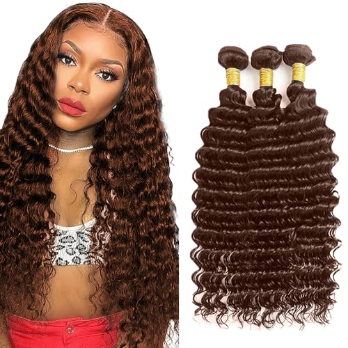 Auokmar 26 28 30 inch 160g Color #4 Human Hair Bundle Chocolate Brown Body Wave 3 Bundles Real Brown Body Wave Human Hair Extensions #4 Color