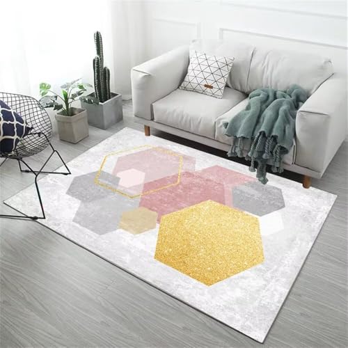 Tapis de salon pas cher lavable grand format motif géométrique