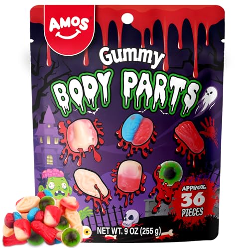 Amos Halloween Gummy Body Parts, Spooky Candy for Trick-or-Treat, Halloween