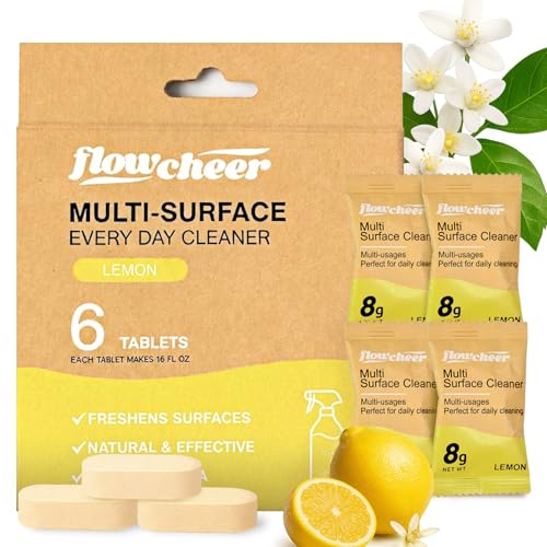 Image of flowcheer Multi Surface Cleaner Refills - 6 Pack (Lemon) | All Purpose Cleaning Refill Tablet-Makes 96 fl oz Bottles of Spray Cleaner for Household & Kitchen