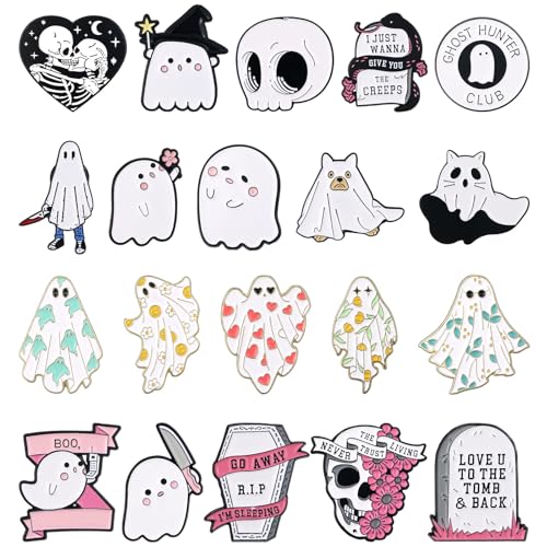 Image of 20 Pcs Halloween Pins Skull Spooky Skeleton Horror Dark Goth Ghost Brooch Pins for Women Men Bag Jacket Backpack Hat Pant Clothes Accessories