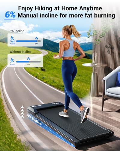 Image of DeerRun Walking Pad with 6% Incline, 3 in 1 Under Desk Treadmill for Home Office & Small Spaces, 2.5HP Quiet Walking Pad Treadmill with 300lb Capacity, 0.6-3.8MPH, App & Remote Control