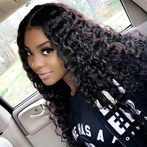 360 Lace Frontal Wigs Deep Wave Curly Lace Front Wigs Wet and Wavy Wigs Brazilian Virgin Human Hair with Baby Hair Pre Plucked Natural Hairline 150% Density(14 inch)