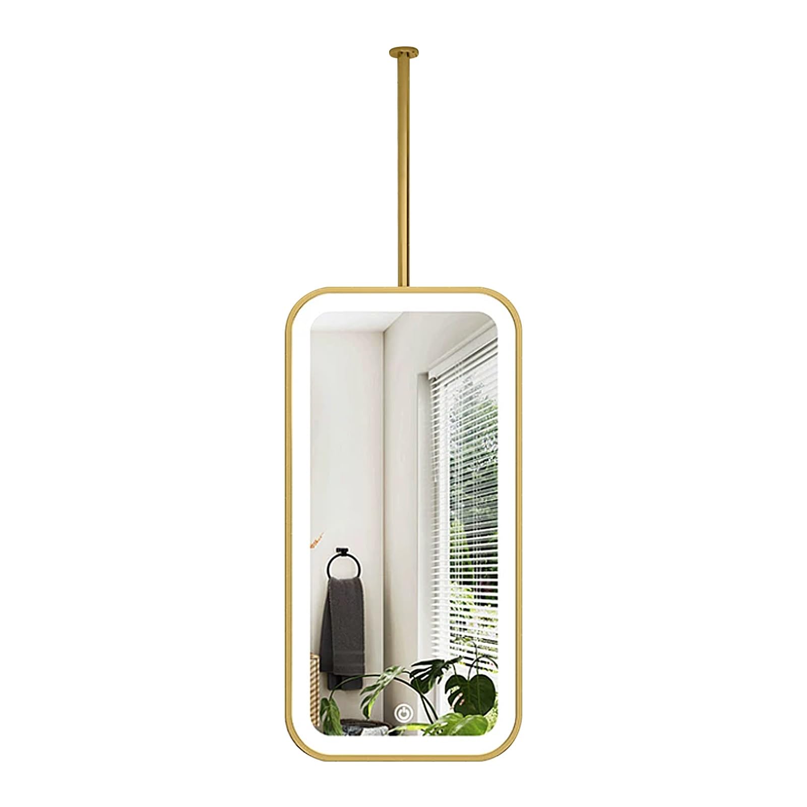 FGXHHS Modern LED with Light，Ceiling Mounted Hanging Rod Mirrors Large Vanity Shaving Makeup Mirrors，Gold Rectangle for Restroom，Entrance，Shop，Hotel(40cmx70cm)