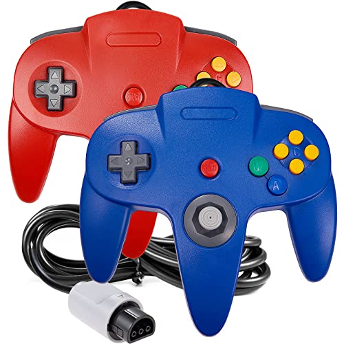 2 Pack N64 Controller, Classic Wired N64 Gamepad for Ultra 64 (Blue/Red)