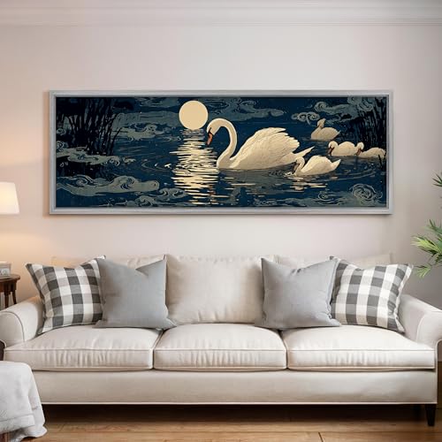 Tableau cygne au clair de lune grand format horizontal 70x210