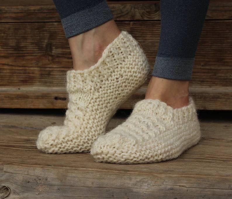 Cozy Knitted Short Socks - Cream Wool, Hand-Knitted with Natural Wool, Available in Men and Women Sizes2