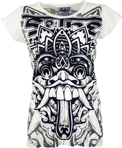 T-shirt soleil Bali dragon blanc en coton Sura par Guru-Boutique en taille S
