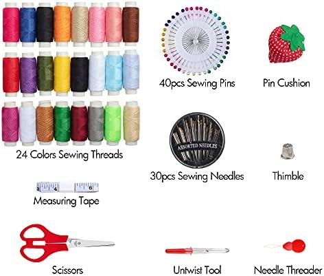 LoDrid Sewing Kit, Portable Flannel Bag with Sewing Supplies for Travel Home, Sewing Repair Kit Tool for Adult Kid, 24 Colors Thread, 30 Needles & Sewing Accessories, Dusty Rose (Patented Design)