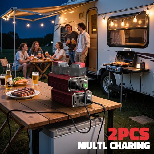 Image of Ecarke 300W Portable Power Inverter Compatible with Milwaukee 18V Battery, DC 20V to AC 110V Power Station with 2 AC Outlets, 3 USB Ports & 1 Type-C 18W, for Camping RV Emergency (No Battery)(2-Pack)