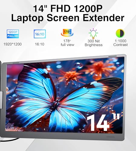 Image of Laptop Screen Extender, 14 inch Quad Portable Monitor, FHD 1200P IPS Triple Display Compatible with Windows10 /11 and Mac, for 12 inch-16.5 inch Laptops