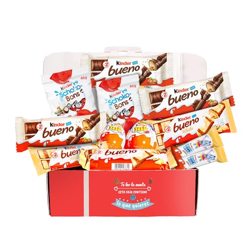 Caja regalo de chocolates original para cumpleaños niños pareja, Kinder Bueno Chocolate y Blanco, Happy Hippo, Kinder Joy, Schoko Bons, Pack caja regalo para navidad, Cartón reciclable