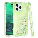 Tikoo for iPhone 16 Pro Max Case Glitter for Women Girl Clear 3-in-1 Heavy Duty Protective Phone Case with Floating Liquid Quicksand Shiny Bling Sparkly Cute iPhone 16 Pro Max Case 6.9” (Green)