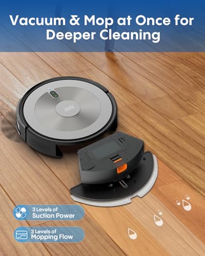 Image of Robot Vacuum and Mop Combo, 5000Pa 3-in-1 Robotic Vacuum Cleaner, Brushless Motor, Tangle-Free Design, Smart App /Alexa Control, Auto Charging & Schedule, ideal for Pet Hair, Hard Floor and Carpet