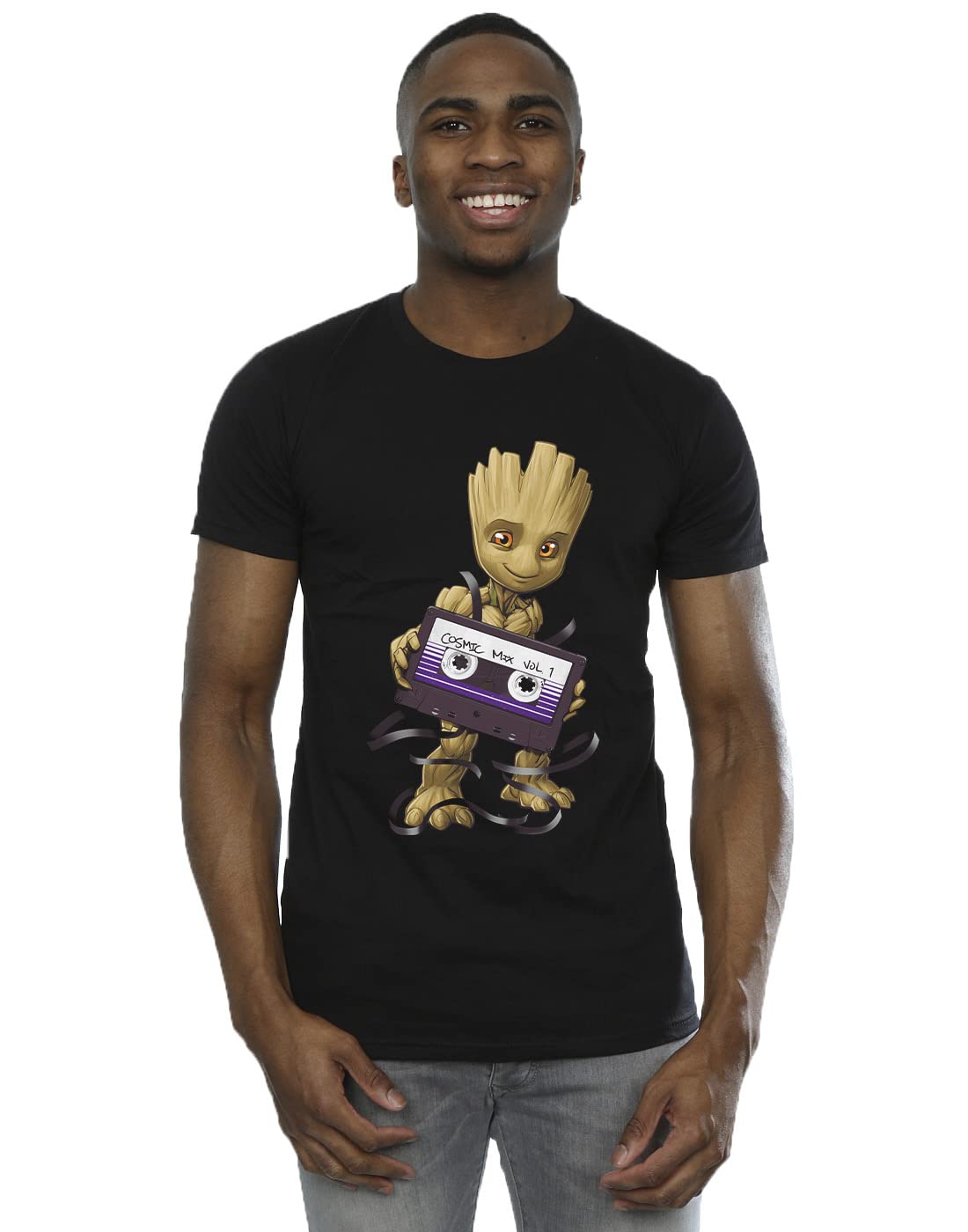 Absolute Cult Men's Black Marvel Guardians Of The Galaxy Groot Cosmic Tape T-Shirt XX-Large