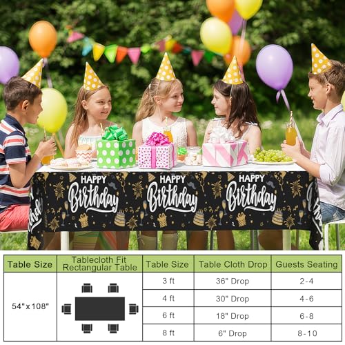 Image of Smiry Disposable Table Cloth - 10 Pack, 54 x 108 Inch Waterproof Rectangle Tablecloths for Parties, Decorative Plastic Table Cover, Leakproof & Sturdy, Black & White