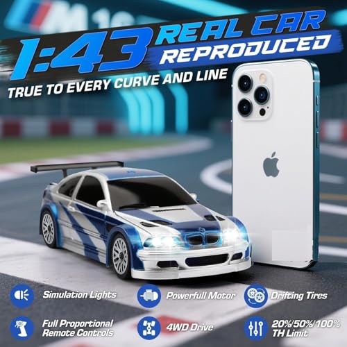 Image of Toys 4WD Mini RC Drift Car, 1:43 Scale, 2.4GHz Remote Control with LED Lights, 15KM /h High-Speed Performance Fully Proportional with Gyro Nisan Gt Fast n Furios Model