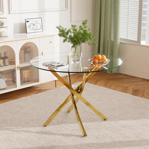 yeag 36'' Small Round Glass Dinner Table for 4...