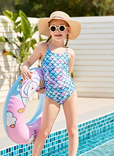 Girls' One Piece Swimsuit Bandage Quick Dry Swimwear Blue Mermaid Beach Bathing Suit For Hawaiian Holiday 7-8 Years Old #TOP3