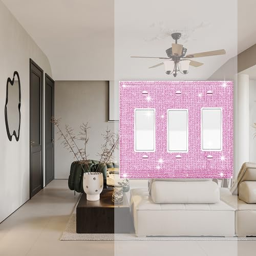Image of Shiny Pink Rhinestones Light Switch Cover Decorative Outlet Covers Wall Plate Triple Toggle Switch Plates And Outlet Covers Rhinestone Wall Plate Cover Decorative