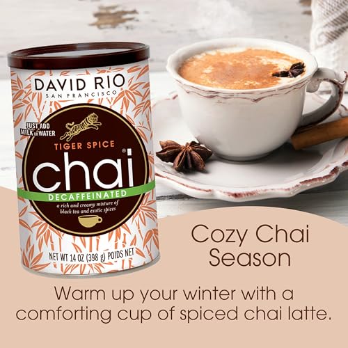 Tiger Spice Decaffeinated Chai Tea Latte Mix, 14 Oz, Decaf Black Tea, Organic Spices, Dairy Free, Serve Hot or Cold, Just Add Water or Milk, 14 Servings
