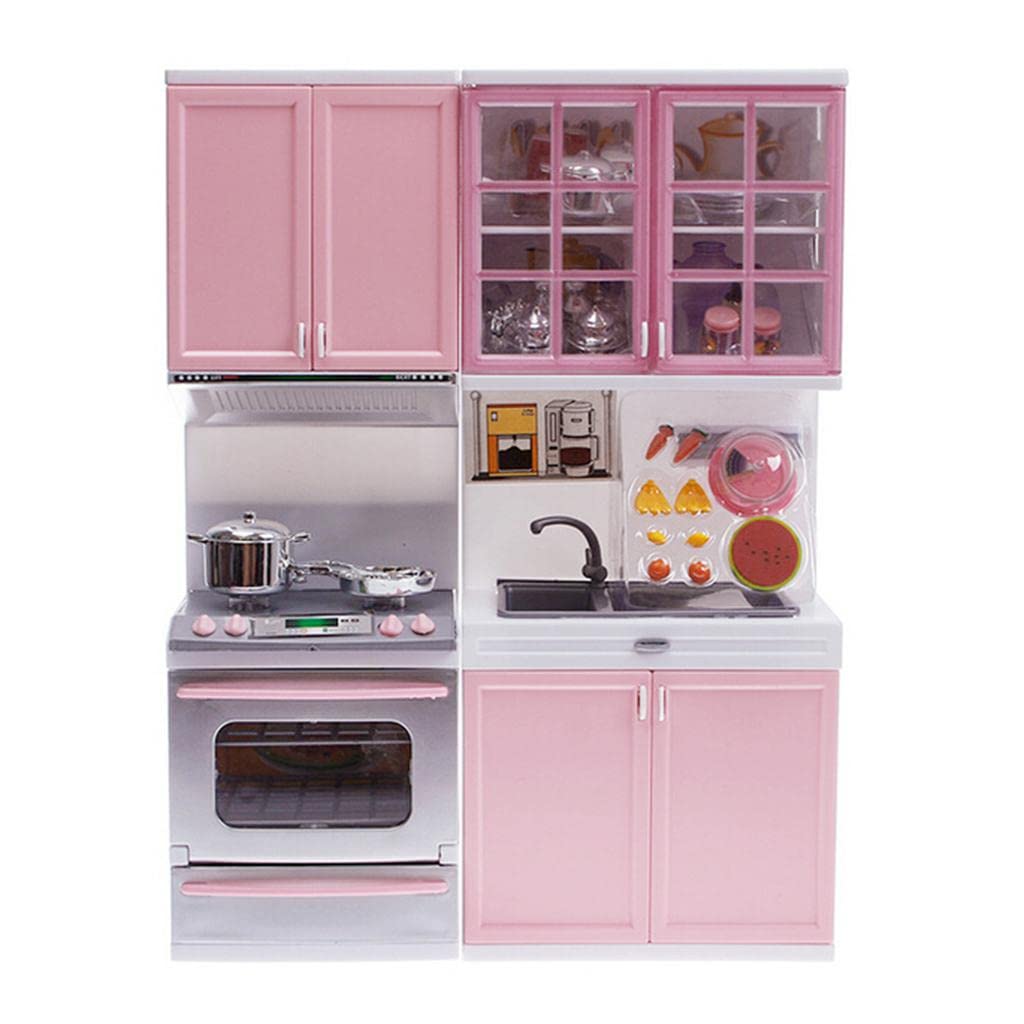 Cucina Giocattolo Moderna con Luci E Suoni Forno Frigorifero Lavello E Microonde in Plastica Resistente Porta Apribile Adatto per Bambini Gioco, Rosa, Come descritto