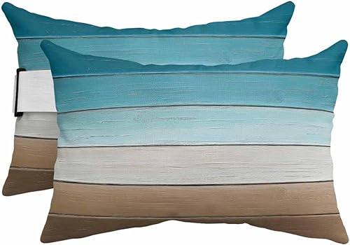 Farmhouse - Juego de 2 almohadas lumbares de madera de granero para exteriores, impermeables, con inserto de correa elástica, almohada de tablones