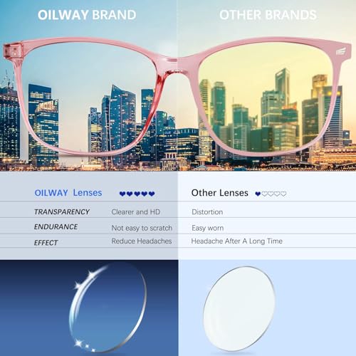Image of Oilway Blue-Light Blocking Glasses Computer Reading /Gaming /TV /Phones Glasses Fashion Anti Eyestrain Glasses for Women Men(B8 Douhua + Pink)