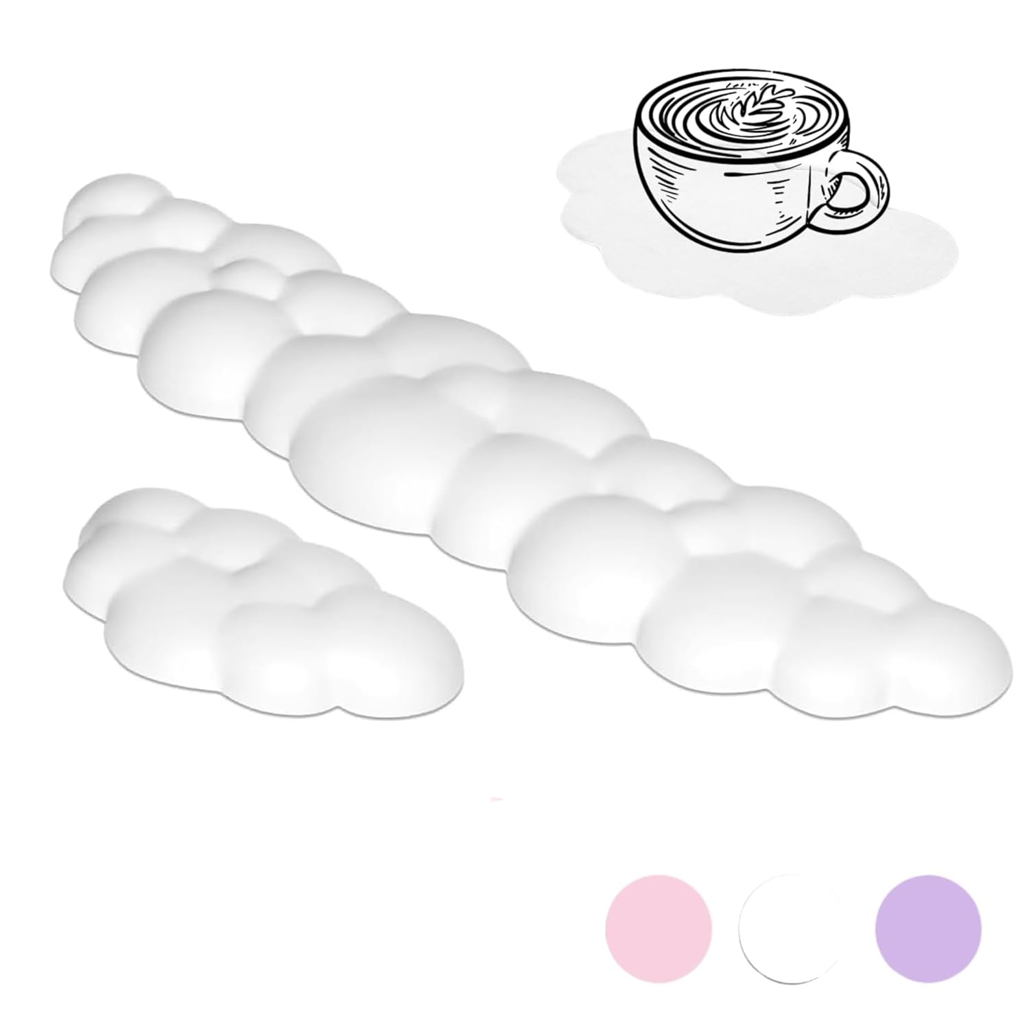 ZIBLY Set di poggiapolsi 3 in 1 a forma di nuvola, ergonomico in schiuma di poliuretano memory foam per tastiera, supporto per il polso e supporto per il polso del mouse, con cuscinetto per tazza