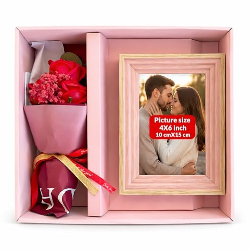 Image of Art Street Gift Hamper Box with Photo Frame, One Red Rose Bouquet Celebration and Gift for Family, Friends and Relatives (Pack of 3)