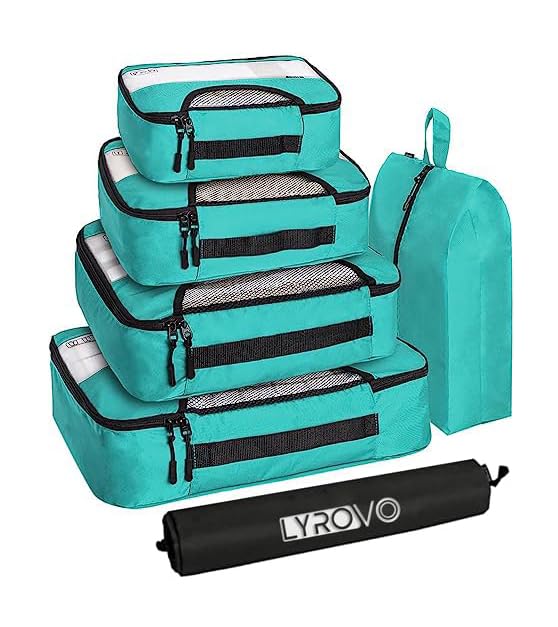 Image of Lyrovo Travel Organizer Packing Cubes - 6 Pcs Bags Set for Clothing Accessories Organiser Polyester (Blue)