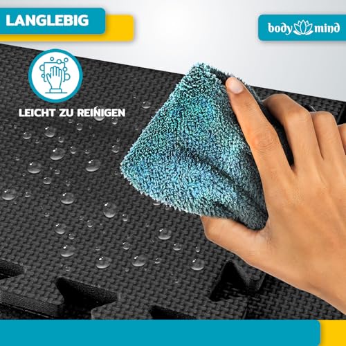 Boden-Schutzmatten XXL Set; Fitnessmatte Bodenschutz Puzzle-Matte; Unterlegmatte für Fitnessgeräte + GRATIS Anti-Rutschmatte; Trainingsmatte & Sport-Matte für Fitnessraum Keller Garage ca. 2m² Schwarz