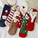 Fuzzy Socks for Women Christmas Fleece Stripes Cute Snowflake Snowman Bow Socks Cozy Sleeping Thick Knit Slipper Sock Red
