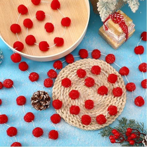 MARFOREVER 4 Pack 26.3 Ft Christmas Red Pom Pom Garland Ornament Decoration by MARFOREVER - Used condition - Image 4