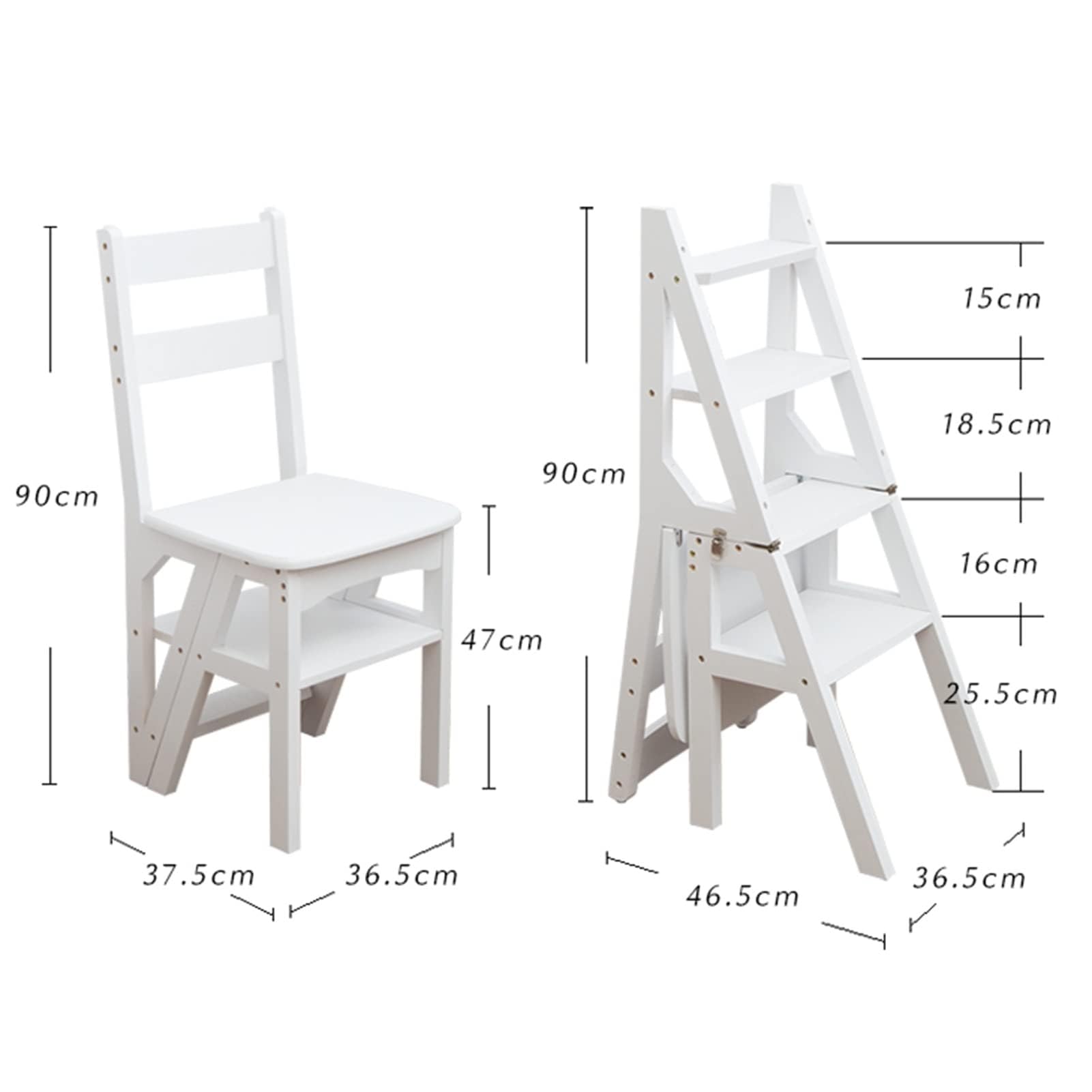 Escalera Plegable Multiusos para Taburete, Silla De Madera Blanca De 4 Escalones para El Hogar, La Cocina, La Biblioteca, Diseño Plegable Que Ahorra Espacio