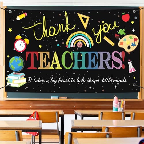 Image of Large Happy Teacher Day Banner Decorations Flag Outdoor 71x44 Inch,Teacher Gifts for Indoor Home House Decor Party Supplies,Yard Sign Background for Photography