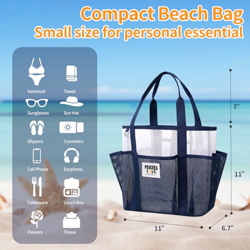 Peicees Small Mesh Beach Bag With Large Capacity Sand Resistant Lightweight Women Foldable Tote Summer Vocation Travel Pool4