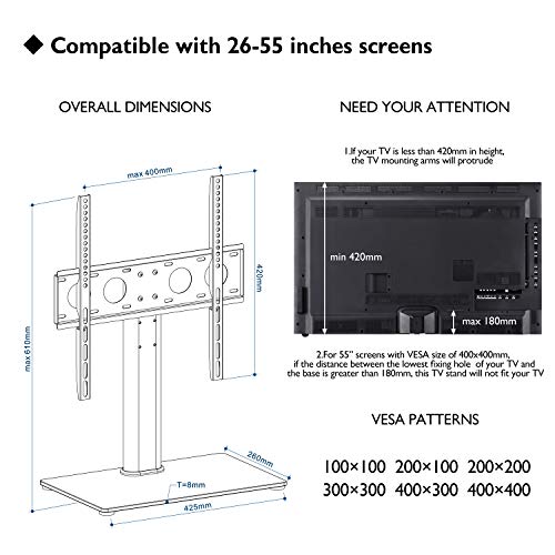 1home Universal Table Top Pedestal TV Stand with Bracket for 32”-50” LCD/LED TVs - Thumbnail 2