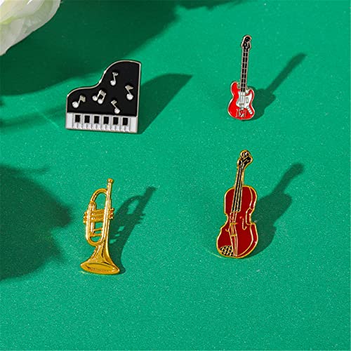 Image of 4 PCS Cute Enamel Badges Set - Piano Guitar Brooch Pins For Teachers, Jackets, Backpack, Shirt, Lapel Button Pins