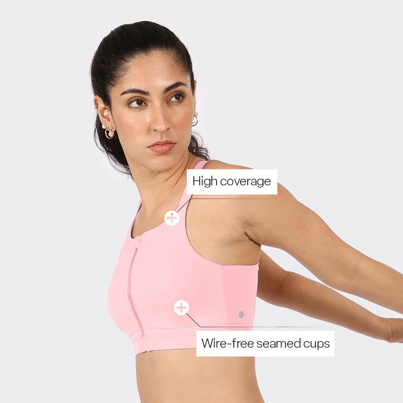 Image of BlissClub Zip-Up Sports Bra | Front Zip Closure | Attached Hook for Extra Support | Adjustable Straps | Removable Cups