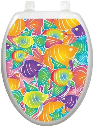 Fish Frenzy Toilet Tattoo TT-1087-O Elongated Colorful Theme Cover Bathroom