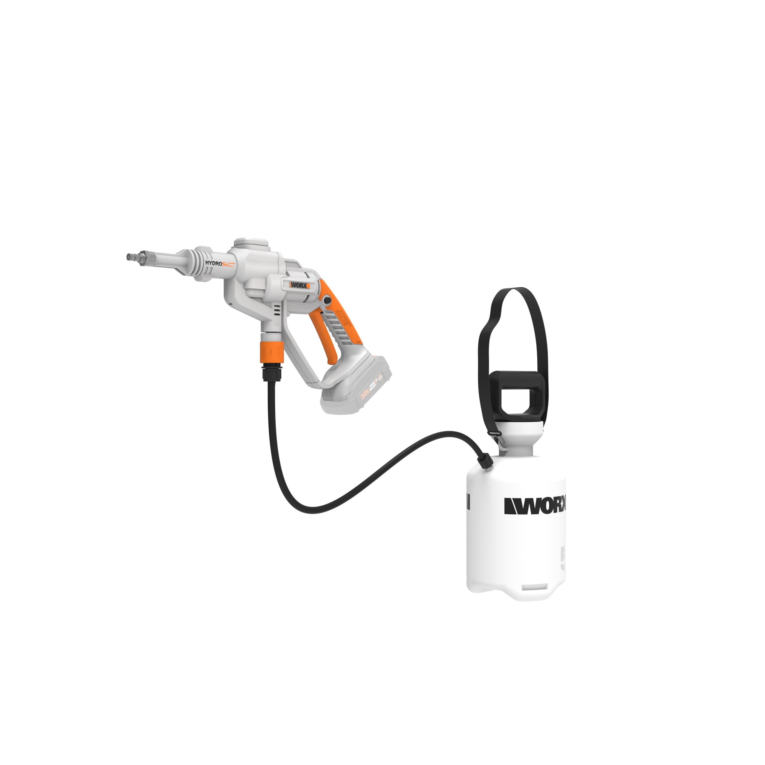 WORX WP651E Hydroshot akumulatorowy opryskiwacz ciśnieniowy 20 V z delikatną mgiełką i zbiornikiem na ramię 5 l – w zestawie akumulator 2 Ah i szybka ładowarka – kompatybilny z PowerShare