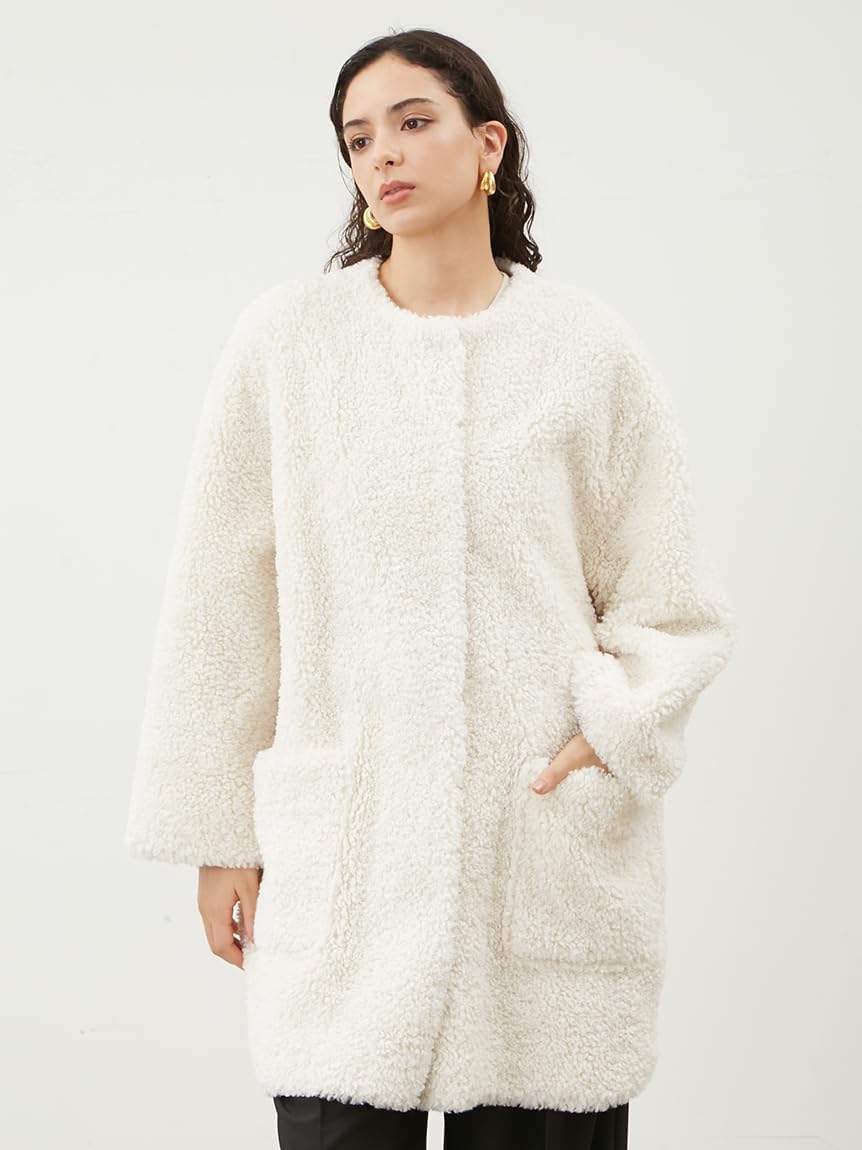 WEB限定　ボアジャケット　ミラオーウェン　アイボリー　ノーカラーボアコート WEB限定 ボアジャケット ミラオーウェン アイボリー ノーカラー