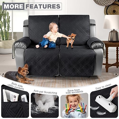 Image of TAOCOCO 100% Waterproof Oversized Recliner Cover, Non Slip Split Covers for Reclining Loveseat with Elastic Straps for Kids Pets (Oversized 2 Seater, Black)