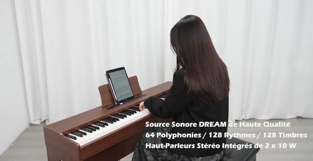 Piano Numérique LEADZM 88 Touches - Support Inclus - Clavier Lesté - Bluetooth - Couleur Noyer