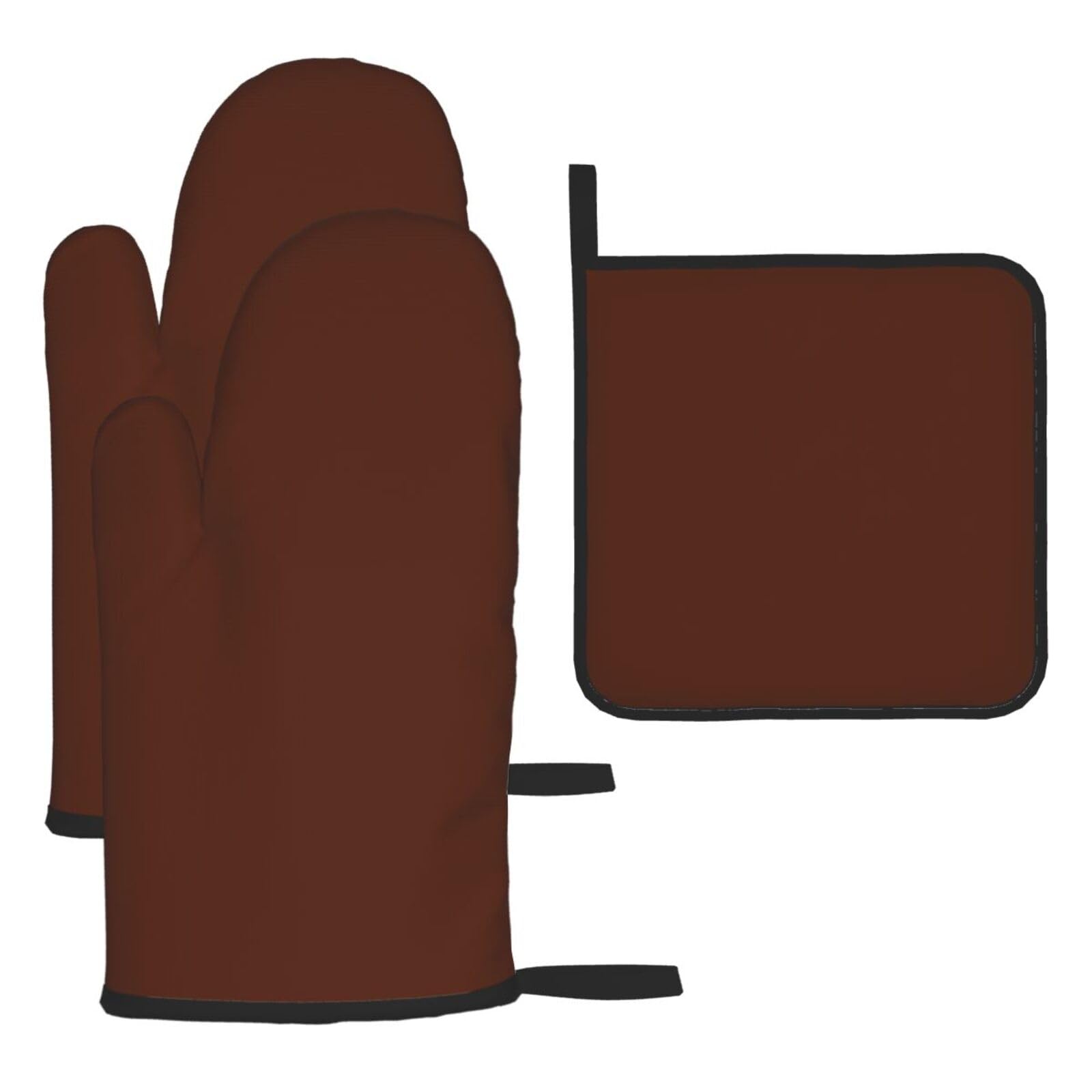 Chestnut Brown Oven mittens and oven mitts three-piece set suitable for oven, grilling, baking, microwave and home cooking.