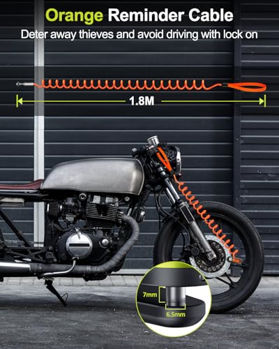 ZEXMTE Motorcycle Alarm Disc Brake Lock, Rechargeable Motorbike Disc Lock Alarm 120dB with 1.8m Reminder Cable, Anti-Theft Waterproof Disc Brake Lock for Motorcycle, Bike, Scooter, E-Bike, Green - Thumbnail 6